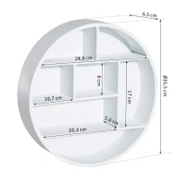 HOMCOM® Wandregal Wandboard zum Hängen mit 7 Fächern rund MDF Weiß  Ø35,5 x B6,5 cm(m-3)