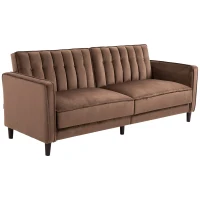 HOMCOM® Schlafsofa Sofabett Schlafcouch Flanell Metallrahmen Braun/ Grau(m-1)