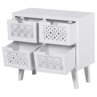 HOMCOM® Nachttisch mit 4 Schubladen Erhöhter Nachtschrank Beistelltisch Massivholz Weiß(m-8)