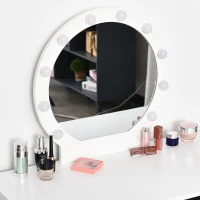 HOMCOM Schminktisch mit Hocker Kosmetiktisch mit LED Spiegel und 2 Schubladen Weiß, 80 x 40 x 125,5 cm(m-8)