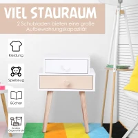 HOMCOM® Kinderzimmer Nachttisch 2er Set Beistelltisch Nachtschrank mit 2 Schubladen MDF Rosa(m-4)