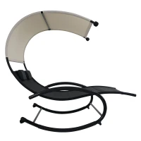 Outsunny® Doppel Schaukelstuhl Schaukelliege Gartenliege Sonnenliege mit Kopfkissen Sonnendach wetterfest Schwarz bis 240 kg 190 x 141 x 176 cm(m-4)