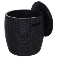 Outsunny® Beistelltisch Eiskübel Einsbehälter mit Deckel 45L Getränkekühler PP Schwarz(m-7)