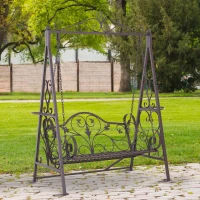 Outsunny® Hollywoodschaukel für 2 Personen Gartenschaukel mit Ablagen Stahl Braun(m-1)