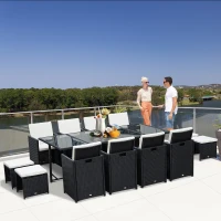 Outsunny® 13 tlg. Gartengarnitur Gartenmöbel Rattan Schwarz(m-1)