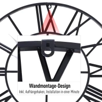 HOMCOM® Wanduhr mit Römischer Ziffern Lautlos Quarzuhr Ohne Ticken Metall Bronze ∅58,5 x 3,5 cm(m-6)