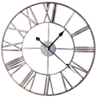 HOMCOM® Wanduhr mit Römischer Ziffern Lautlos Quarzuhr Ohne Ticken Metall Bronze ∅58,5 x 3,5 cm(m-3)