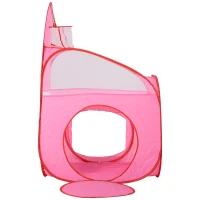 HOMCOM® Kinderspielhaus Spielzelt mit Ballkorb Ballteich Tunnel Pop up Polyester Rosa 123 x 73,5 x 112 cm(m-4)