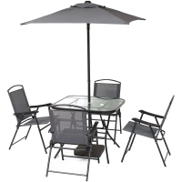 Outsunny® Gartenmöbel Set 7-teilige Sitzgruppe 1 Sonnenschirm, 1 Tisch, 4 Stühle Metall(m-1)