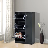 HOMCOM Schuhkipper Schuhschrank Schuhständer Schuhregal 22-28 Paar 80x24x120cm 2 Farben (Schwarz)(m-2)