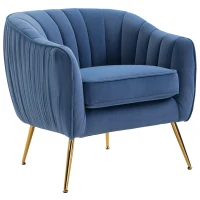 HOMCOM® Relaxsessel Ohrensessel Fernsehsessel Esszimmerstuhl Armlehne Metallbeine Blau(m-3)