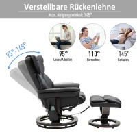 HOMCOM Massagesessel mit Fußhocker Relaxsessel Heizfunktion 145°-Neigung PU Schwarz 79 x 82 x 101 cm(m-5)