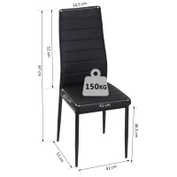 HOMCOM® 4er-Set Esszimmerstuhl Küchenstuhl Luxus Polsterstuhl Hochlehner Kunstleder + Metall Schwarz 51 x 41 x 97 cm(m-2)