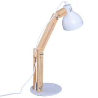 HOMCOM® Tischleuchte Schreibtischlampe verstellbar Leselampe Büro Metall + Holz weiß 26 x 15 x 41 cm(m-1)