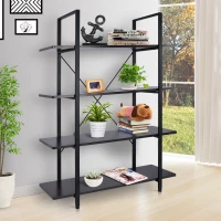 HOMCOM® Standregal Aktenregal Bücherregal Holzregal Lagerregal 4 x Fach Schwarz 105 x 33,8 x 138 cm(m-1)