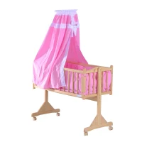 HOMCOM Babywiege Babybettset Schaukelwiege mit Bettwäsche pink(m-1)
