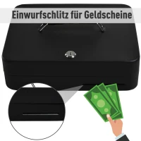 HOMCOM Geldkassette mit Geldfach Münzfach Sicherheitsverschluss Geldzählkassette Stahl PP Schwarz  30 x 24 x 9 cm(m-6)