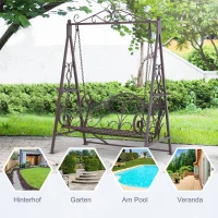 Outsunny® Hollywoodschaukel für 2 Personen Gartenschaukel mit Ablagen Stahl Braun(m-7)