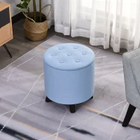 HOMCOM® Hocker mit Stauraum Polsterhocker Fußhocker Sitzhocker Leinen Hellblau Ø38 x 38cm(m-5)
