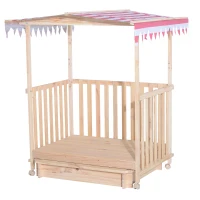 Outsunny® Sandkasten Spielhaus Sandbox Spielveranda mit Dach Holz(m-4)