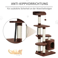 PawHut drzewo dla kotów z sizalowymi słupkami, 5-kondygnacyjne, z piłkami do zabawy, jaskinia, plusz, ciemnozielony 45 x 40 x 118 cm(m-4)