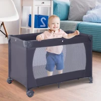HOMCOM® Babybett Kinderreisebett klappbar Klappbett mit Matratze + Rollen Tragetasche Schwarz 120 x 60 x 75 cm(m-1)