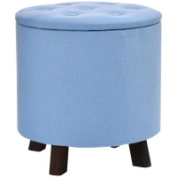 HOMCOM® Hocker mit Stauraum Polsterhocker Fußhocker Sitzhocker Leinen Hellblau Ø38 x 38cm(m-3)