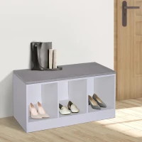 HOMCOM® Schuhbank mit Sitzkissen Schuhschrank Schuhregal Lowboard Garderobe Flur Diele Holz Weiß 89,6 x 35,6 x 47 cm(m-1)