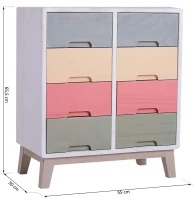 HOMCOM® Nachttisch Nachtkommode Flurkommode mit 8 Schubladen Paulownienholz bunt 55 x 30 x 65,5 cm(m-2)