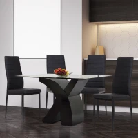 HOMCOM® 4er-Set Esszimmerstuhl Küchenstuhl Luxus Polsterstuhl Hochlehner Kunstleder + Metall Schwarz 51 x 41 x 97 cm(m-1)