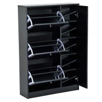 HOMCOM Schuhkipper Schuhschrank Schuhständer Schuhregal 22-28 Paar 80x24x120cm 2 Farben (Schwarz)(m-7)