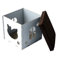 PawHut® Katzenhöhle Katzenschrank Katzenhaus Versteck Sitzhocker Sitzwürfel Weiß(m-5)