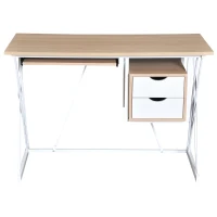 HOMCOM® Computertisch PC-Tisch Arbeitstisch mit Tastaturauszug Schublade Eiche+Weiß 110 x 55 x 76 cm(m-5)