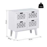HOMCOM® Nachttisch mit 4 Schubladen Erhöhter Nachtschrank Beistelltisch Massivholz Weiß(m-3)