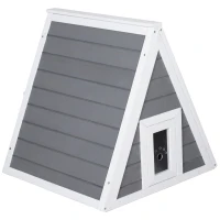 PawHut® Katzenhaus Dreieck Holzhaus für Katzen Katzenhöhle 2 Türe Massivholz Grau(m-7)