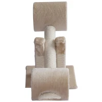 PawHut® Kratzbaum Katzenbaum Spielbaum Wippe 2 Tunnel mit Loch Beige L67 x B30 x H26 cm(m-7)