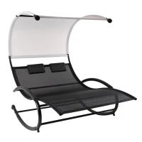 Outsunny® Doppel Schaukelstuhl Schaukelliege Gartenliege Sonnenliege mit Kopfkissen Sonnendach wetterfest Schwarz bis 240 kg 190 x 141 x 176 cm(m-1)