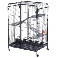 PawHut® Nagerkäfig, Kleintierkäfig, 4-Stöckiger Hamsterkäfig, Schubfach, Rollbar, Metall, 64 x 44 x 93 cm(m-3)