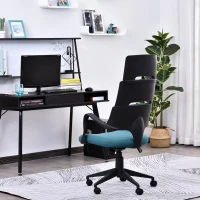 Vinsetto® Chefsessel Bürostuhl Leinen Blau Schwarz(m-5)