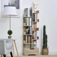 HOMCOM Bücherregal mit 10 Fächer und Schublade, Standregal, Eckbücherregal, E1 Spanplatte, 46 x 20 x 151 cm(m-2)