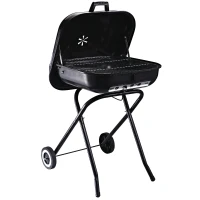 Outsunny Holzkohlegrill mit Rädern, Grillwagen, Metall, Schwarz(m-5)