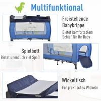 HOMCOM® Kinderreisebett klappbar Reisebettmatratze Klappbett Babybett mit Rollen Blau(m-6)