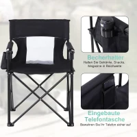 Outsunny® Anglerstuhl Klappstuhl Campingstuhl mit Armlehne Tragetasche Oxford Schwarz(m-7)