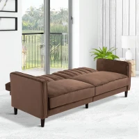 HOMCOM® Schlafsofa Sofabett Schlafcouch Flanell Metallrahmen Braun/ Grau(m-2)