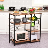 HOMCOM® Küchenregal Standregal Metallregal Multifunktion Drahtkorb Metall MDF Natur 90 x 38 x 87,5 cm(m-1)