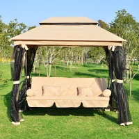 Outsunny® Luxus Gartenschaukel Hollywoodschaukel Doppeldach Bettfunktion Moskitonetz(m-3)