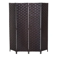 HOMCOM® Paravent Raumteiler 4 tlg. Trennwand Bambus Holz Braun(m-5)