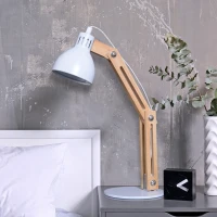 HOMCOM® Tischleuchte Schreibtischlampe verstellbar Leselampe Büro Metall + Holz weiß 26 x 15 x 41 cm(m-2)