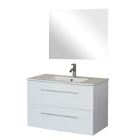 Badmöbel Badezimmermöbel Badset Spiegel Waschbecken Hochglanz Badgarnitur weiß(m-1)