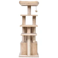 PawHut® Katzenbaum 5-Stock Kratzbaum Katzenhöhle Sisalsäule Kratzbrett Plüsch Beige(m-7)